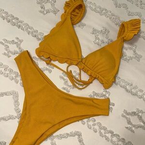 Zaful Mustard Scalloped Bikini Set